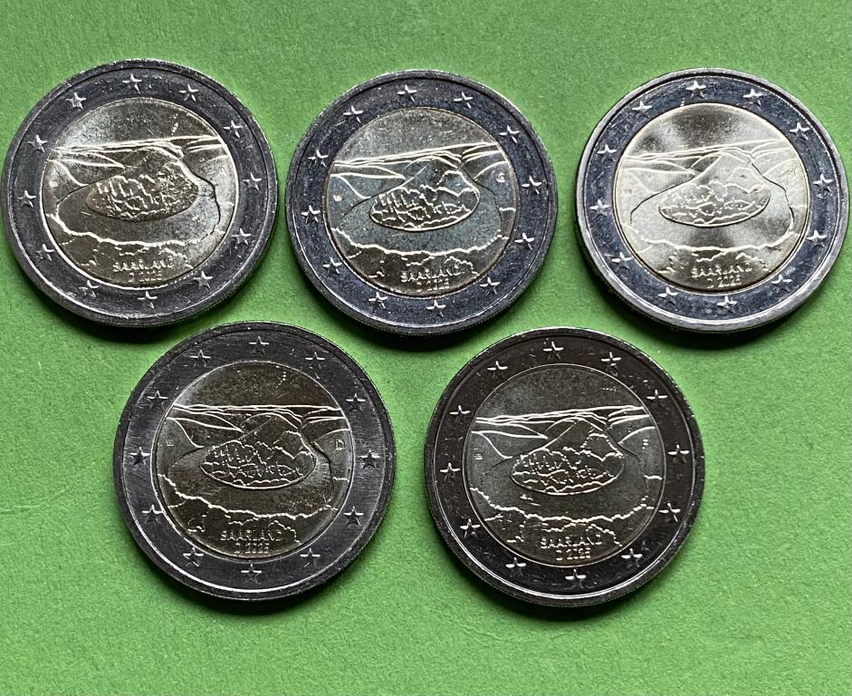 Германия 2 евро 2025 г. Саар (A,D,F,G,J)