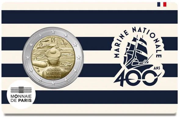 Франция 2 евро 2026 г. 400 лет ВМФ Франции ( в карточке)